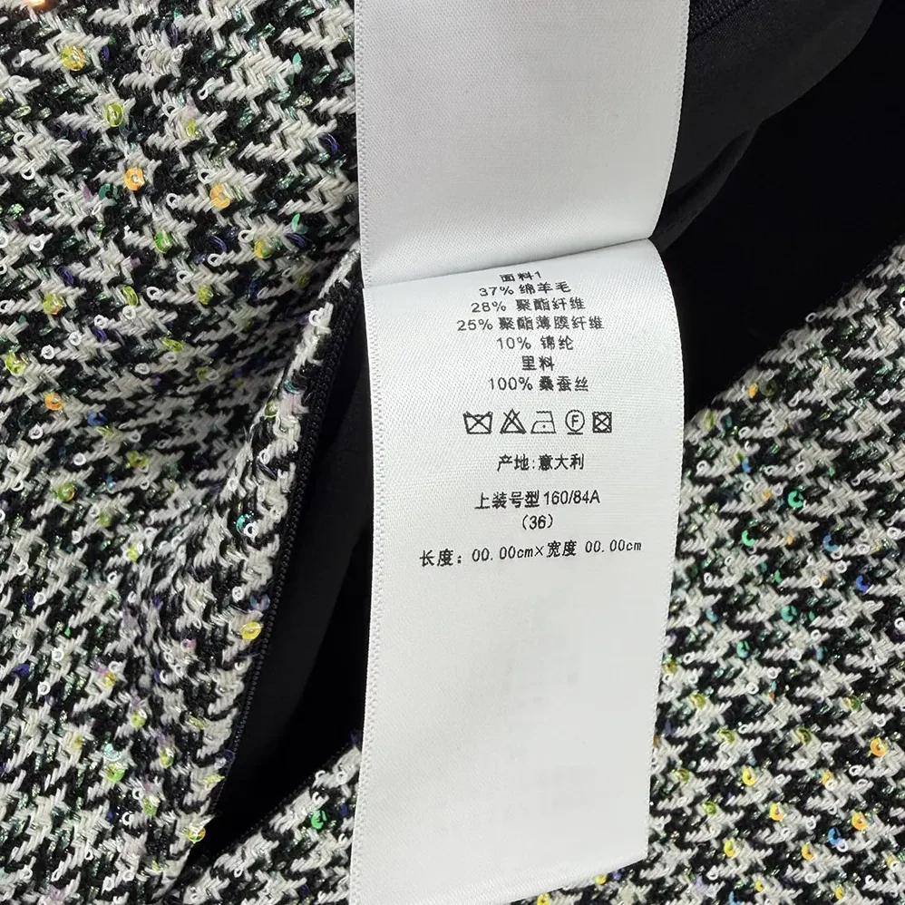 Dior Straight Dress Black and White Houndstooth Virgin Wool Blend with Multicolor Sequins for Women