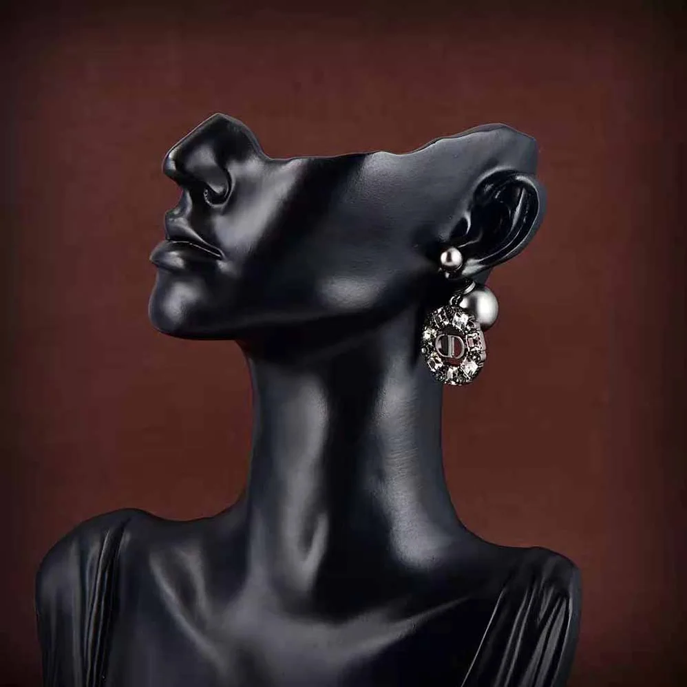Dior Tribales Earrings Ruthenium-Finish Metal with Gray Resin Pearls and Black Crystals for Women Dior Tribales Earrings Ruthenium-Finish Metal with Gray Resin Pearls and Black Crystals for Women