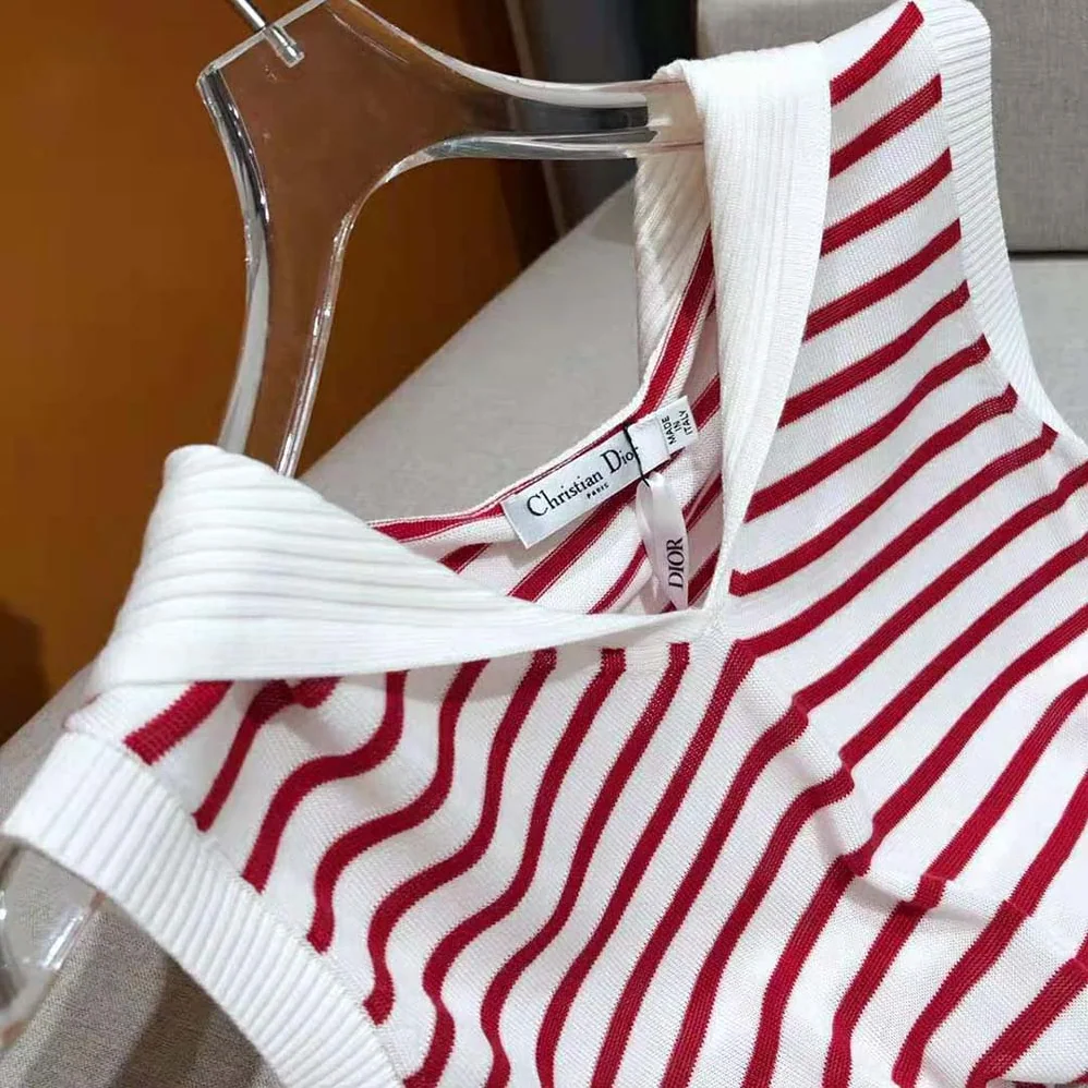 Dior Dioriviera Sleeveless Sweater Raspberry and White Dior Mariniere Silk and Cotton Knit for Women