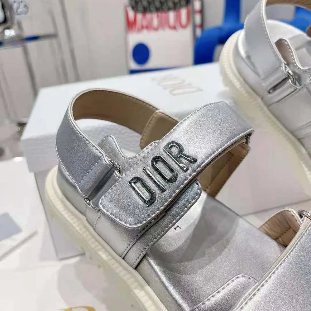 Dior Dioract Sandal Silver for Women in Tone Shiny Laminated Calfskin