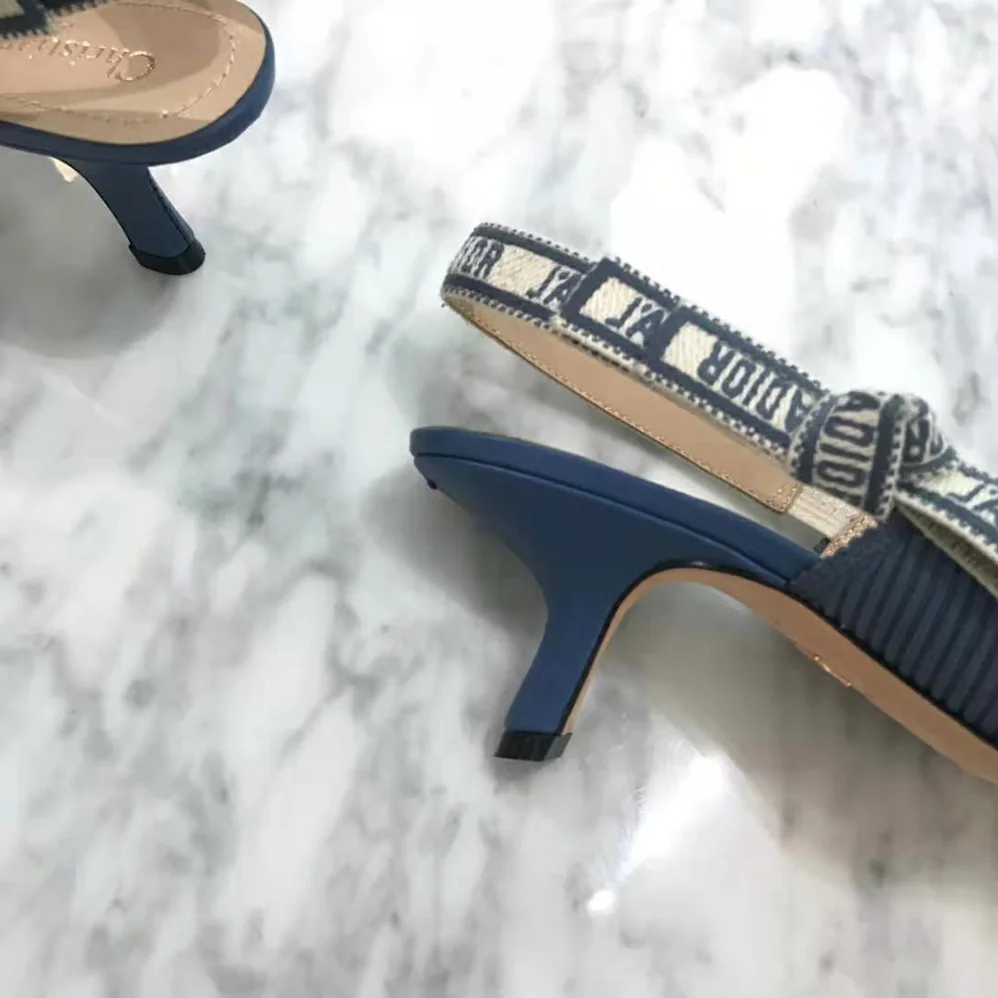 Dior J'Adior Slingback Pump Denim Blue Embroidered Cotton for Women Dior J'Adior Slingback Pump Denim Blue Embroidered Cotton for Women