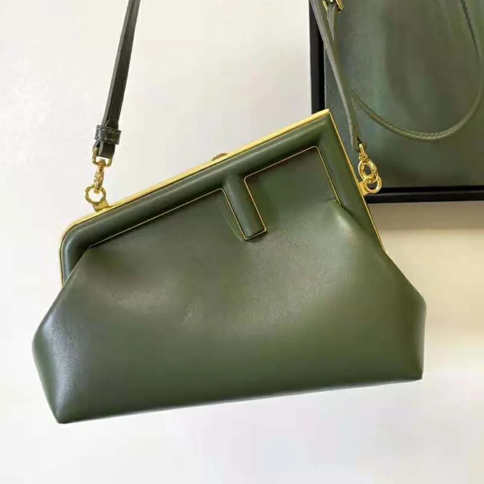 Fendi First Small Dark Green Leather Bag for Women