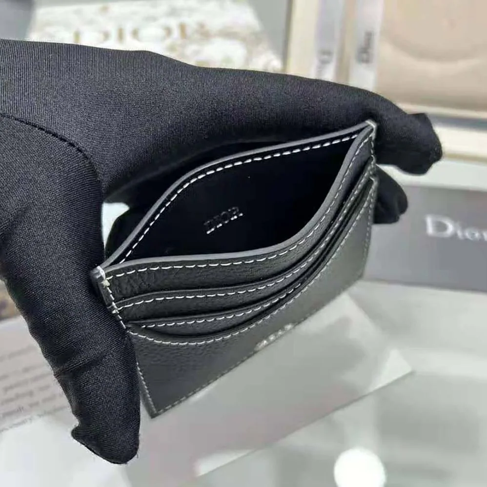 Dior Saddle Card Holder Black Grained Calfskin for Men