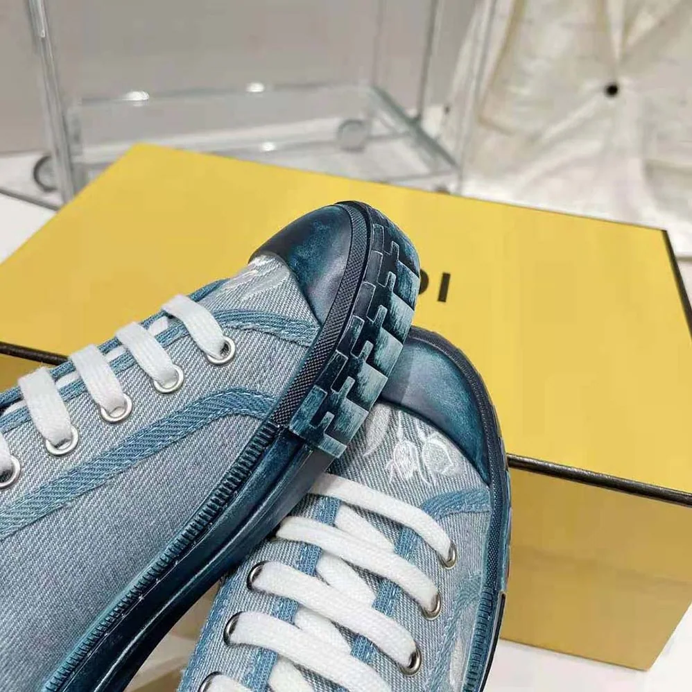 Fendi Domino Light Blue Denim Low Tops for Men