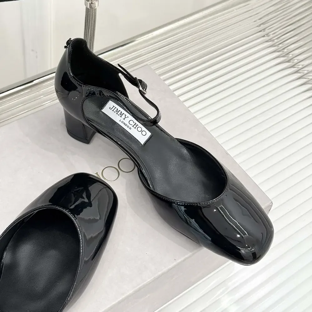 Jimmy Choo Pixie Block Heel 45 Black Patent Leather Pumps for Women Jimmy Choo Pixie Block Heel 45 Black Patent Leather Pumps for Women