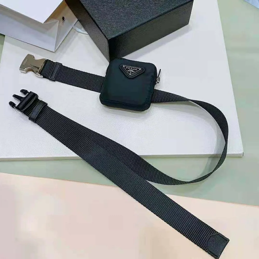 Prada Woven Nylon Belt with Enameled Metal Triangle Logo for Women