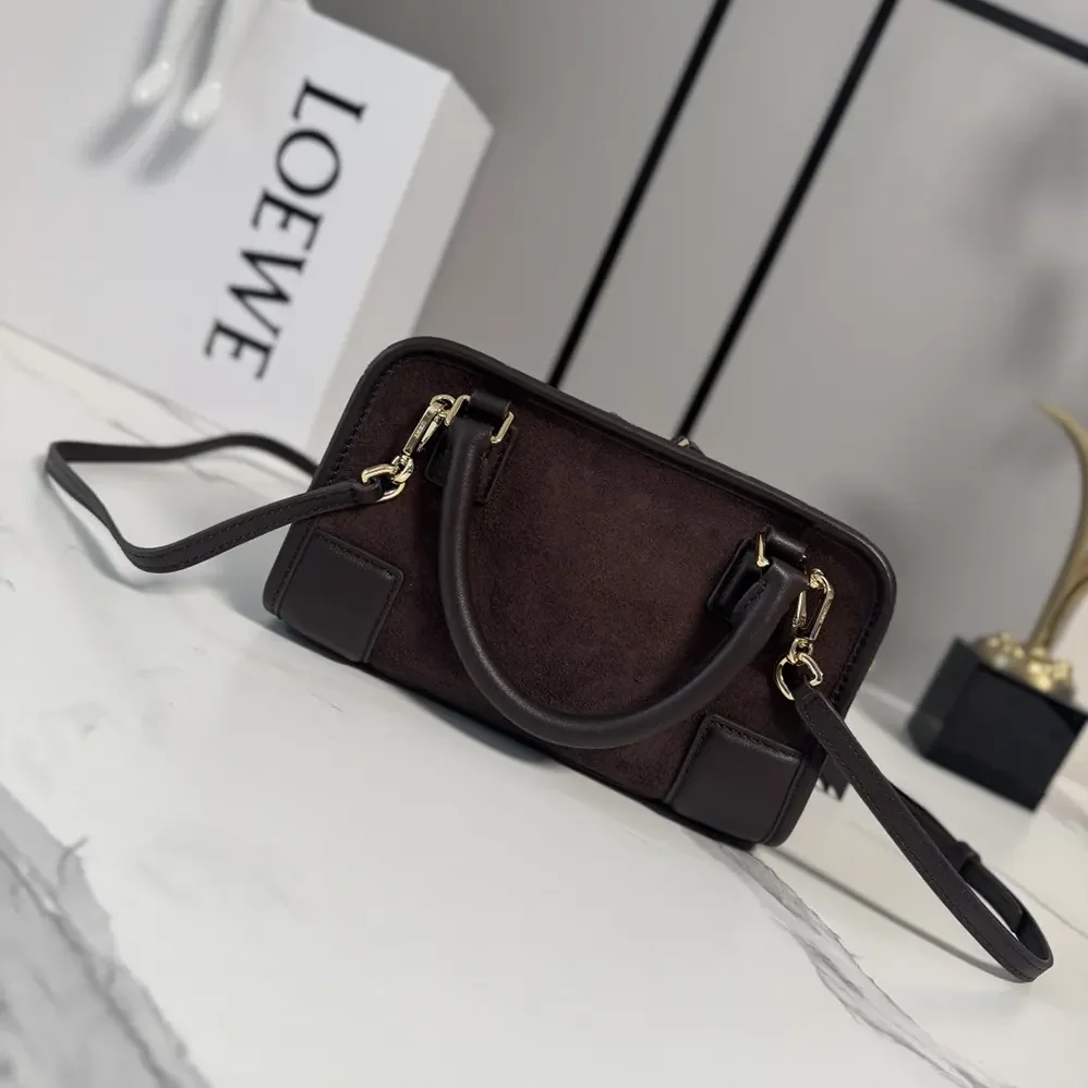 Loewe Mini Amazona 180 Bag in Suede for Women in Dark Chestnut Loewe Mini Amazona 180 Bag in Suede for Women in Dark Chestnut