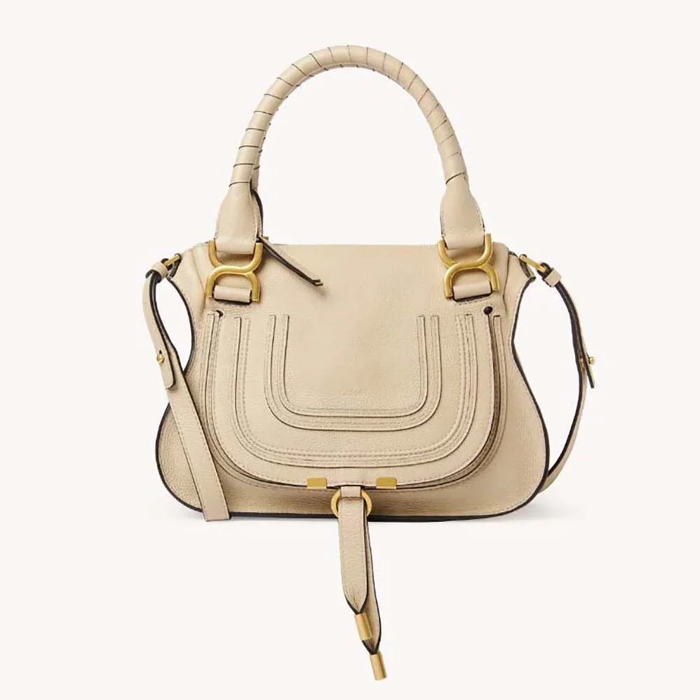 Chloe Marcie Small Double Carry Bag for Women in Beige
