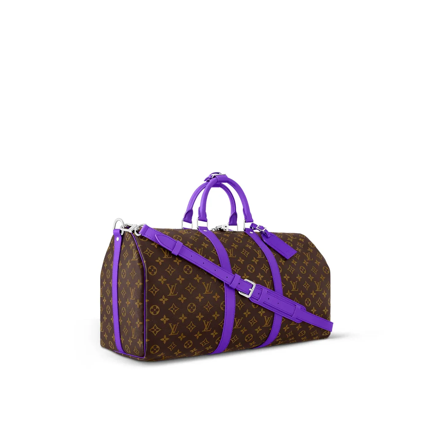 Louis Vuitton Keepall Bandouliere 50 Travel Bag in Brown/ Violet Silver Hardware Louis Vuitton Keepall Bandouliere 50 Travel Bag in Brown/ Violet Silver Hardware