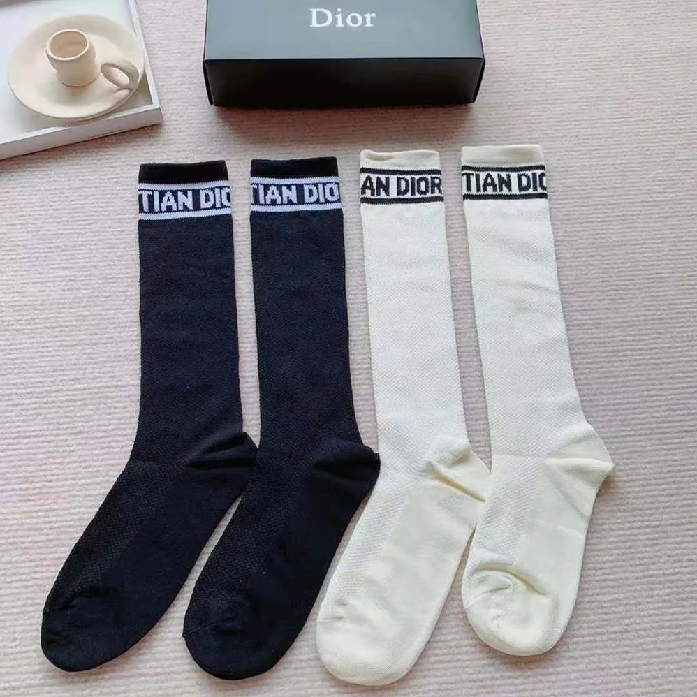 Dior Sporty High Socks White Black and Royal Blue Cotton for Women Dior Sporty High Socks White Black and Royal Blue Cotton for Women