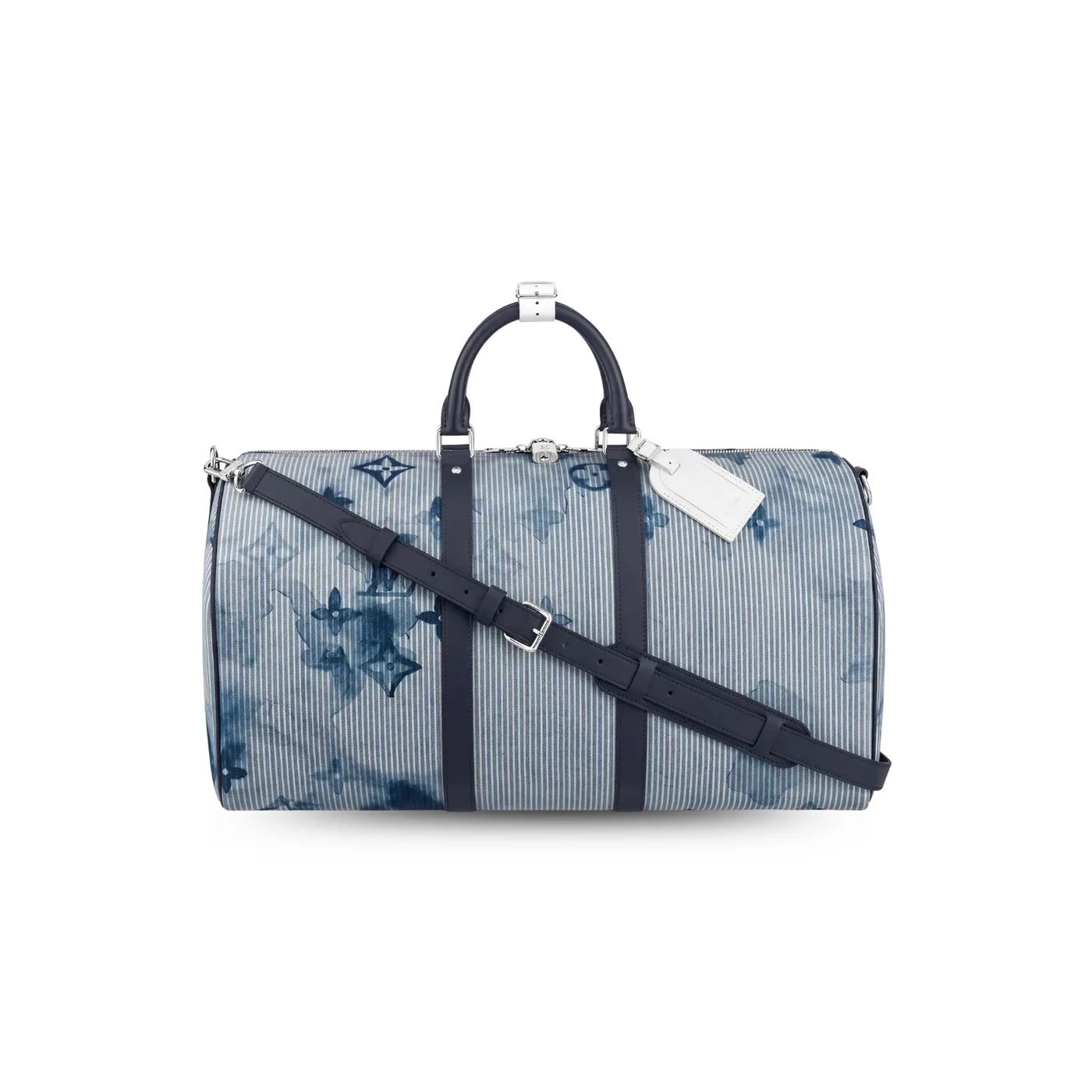 Louis Vuitton Keepall Bandouliere 50 Travel Bag in Blue Silver Hardware Louis Vuitton Keepall Bandouliere 50 Travel Bag in Blue Silver Hardware