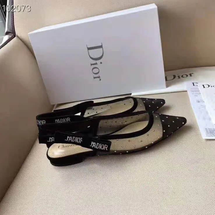 Dior “J'Adior” Ballet Pump Gold-Tone Dotted Swiss 10mm Heel for Women Dior “J'Adior” Ballet Pump Gold-Tone Dotted Swiss 10mm Heel for Women