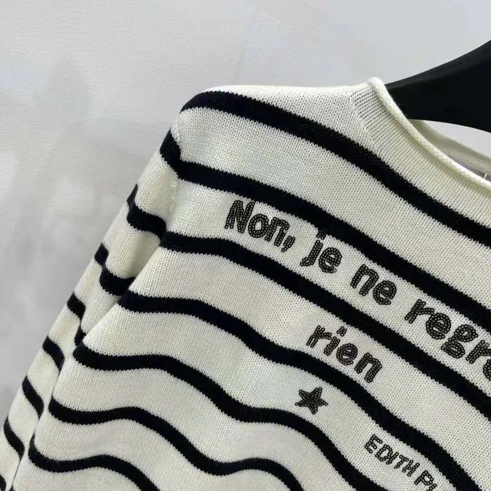 Dior Marinière Non Je Ne Regrette Rien Sweater Ecru and Navy Blue Cashmere Knit for Women