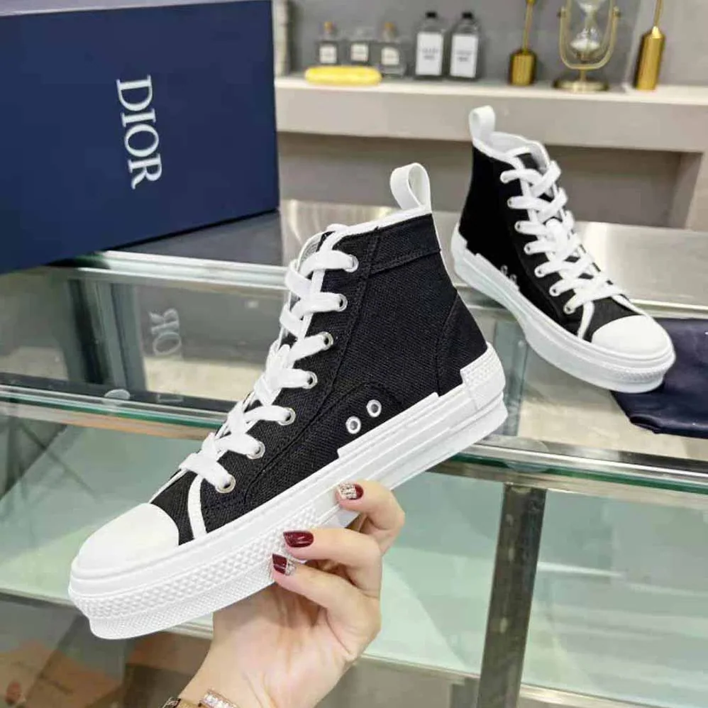 Dior B23 Cactus Jack Dior High-Top Sneaker Black and Cream Cotton Canvas for Men