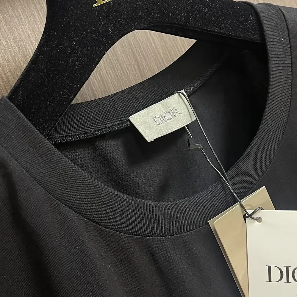 Dior T-Shirt with Bee Embroidery Black Cotton Jersey for Men