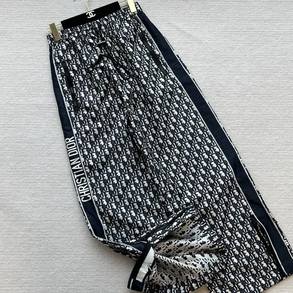 Dior Flared Pants Blue and Ecru Technical Taffeta Jacquard with Dior Oblique Motif for Women