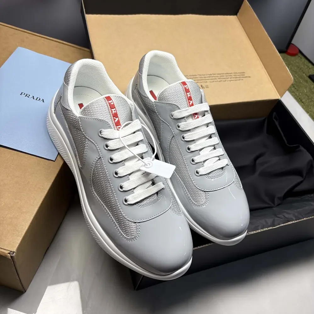 Prada America'S Cup Metallic Leather And Bike Fabric Sneakers for Unisex in Silver Prada America'S Cup Metallic Leather And Bike Fabric Sneakers for Unisex in Silver