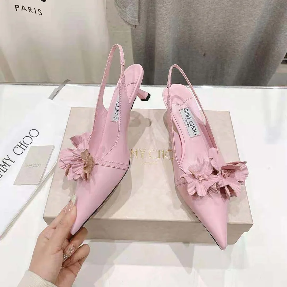 Jimmy Choo Amita Flowers 45 Rose Nappa Leather Sling Back Pumps with Flowers for Women Jimmy Choo Amita Flowers 45 Rose Nappa Leather Sling Back Pumps with Flowers for Women