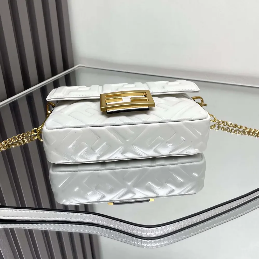 Fendi Baguette Mini White Nappa Leather Bag with FF Motif for Women Fendi Baguette Mini White Nappa Leather Bag with FF Motif for Women