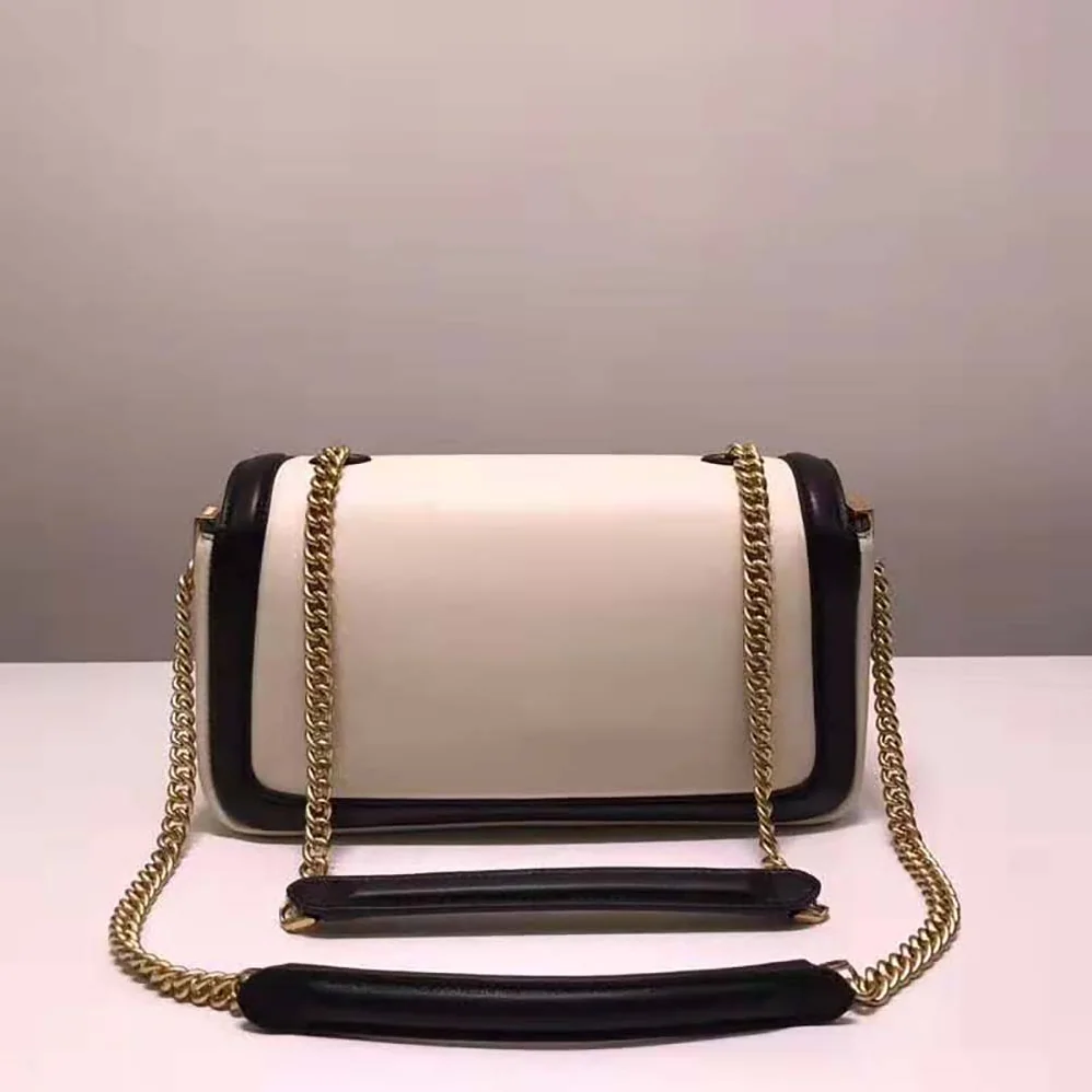 Fendi Baguette Chain Black and White Nappa Leather Bag for Women