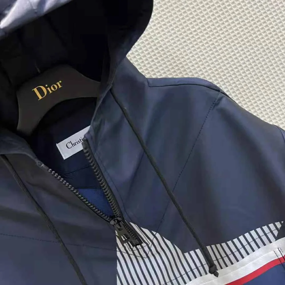 Dior Dioralps Hooded Anorak Blue Three-Tone Dior Star Technical Taffeta Jacquard for Women