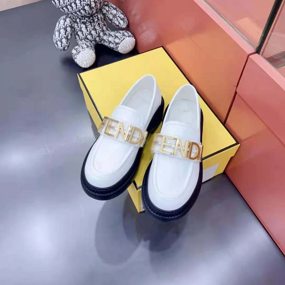 Fendi Fendigraphy White Leather Loafers for Women