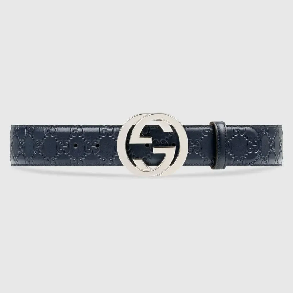 Signature Leather Belt Navy Blue