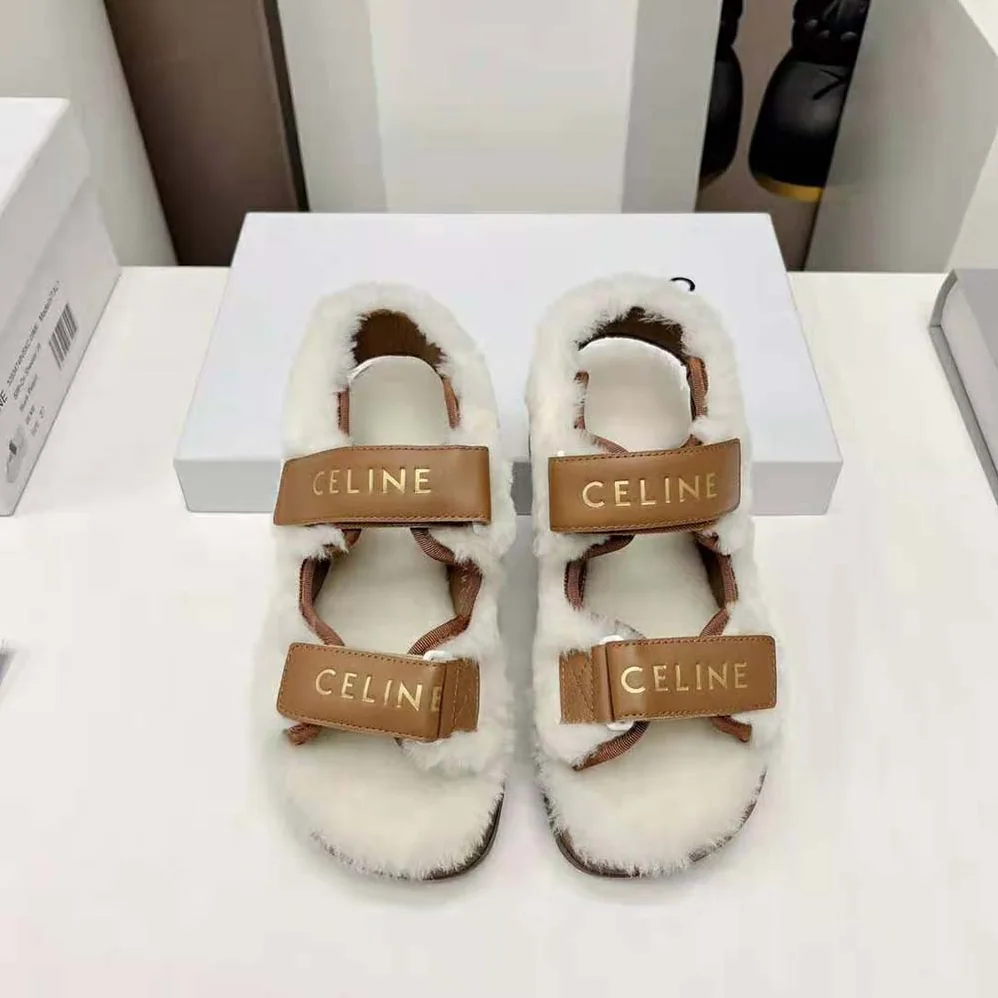 Celine Leo Scratch Sandal in Shearling & Calfskin for Women