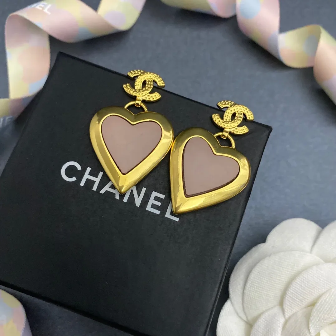 Chanel Yellow Thick Border Heart Earrings Gold Tone
