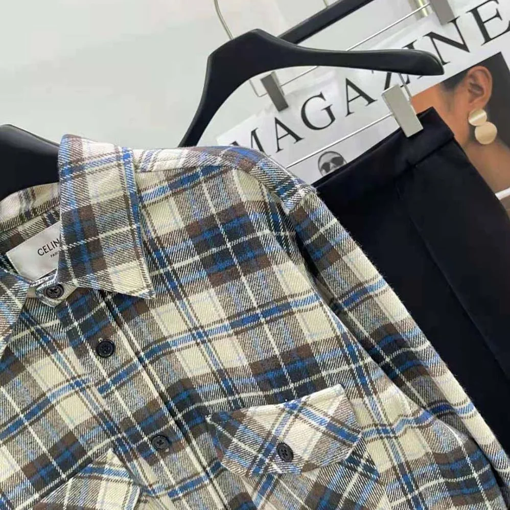 Celine Loose Shirt in Checked Cotton for Men in Navy