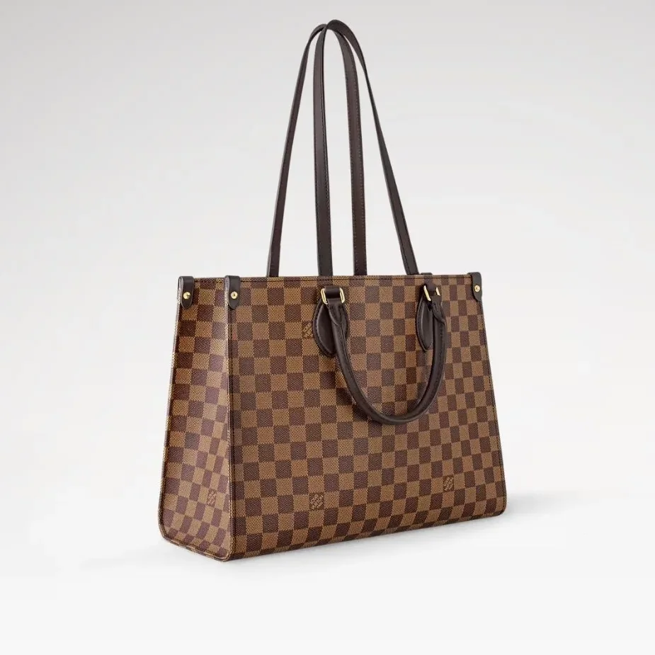 Louis Vuitton OnTheGo MM Tote Bag in Damier Ebene Gold Hardware