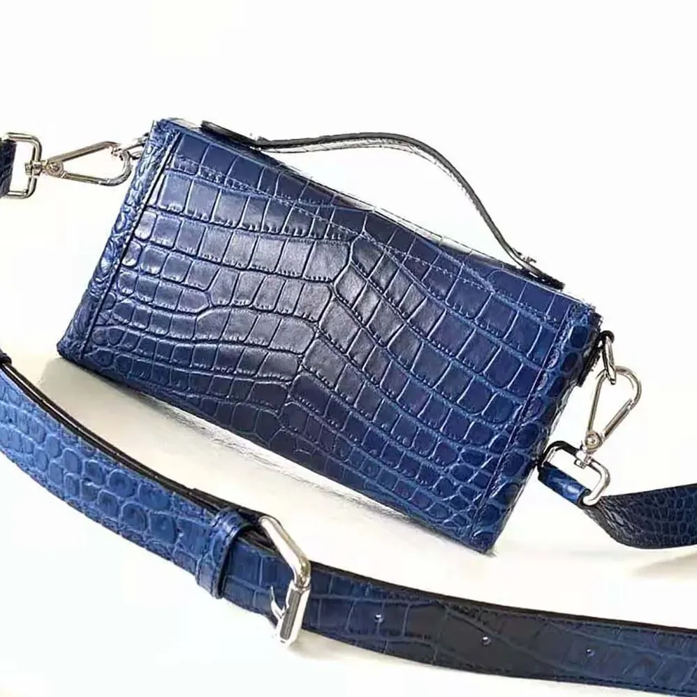 Fendi Soft Trunk Baguette Blue Gradient Crocodile Bag for Men