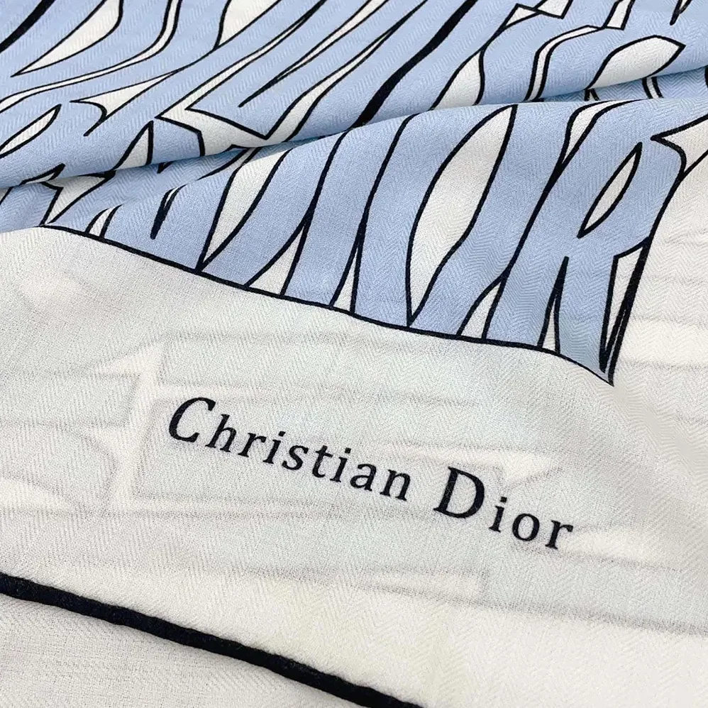 Dior Miss Dior Allover 90 Square Scarf White and Pale Blue Silk Twill for Unisex