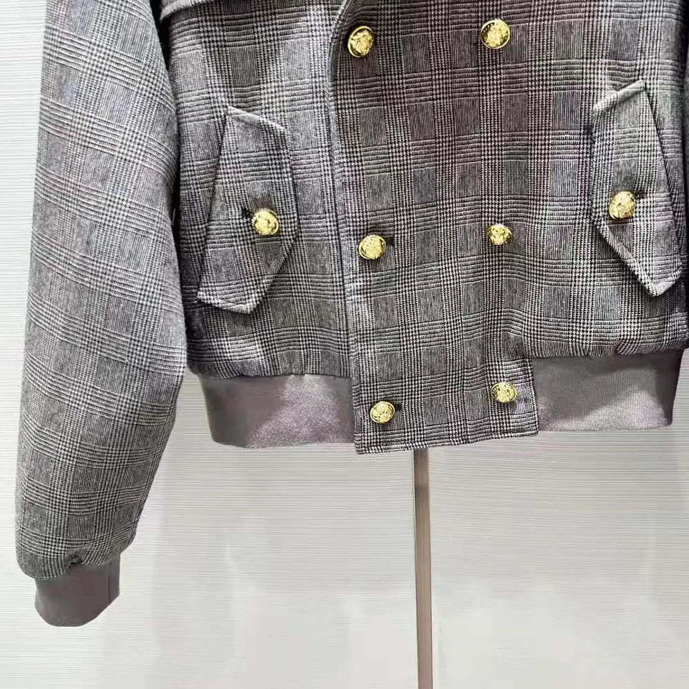 Celine Bomber Jacket in Prince of Wales Flannel for Women Celine Bomber Jacket in Prince of Wales Flannel for Women