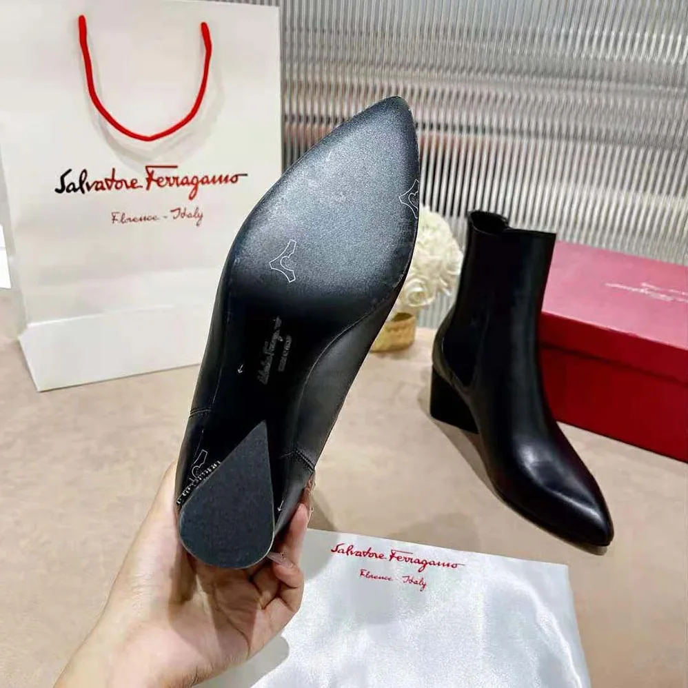 Salvatore Ferragamo Chelsea Boot in 55mm Heel for Women in Black Salvatore Ferragamo Chelsea Boot in 55mm Heel for Women in Black