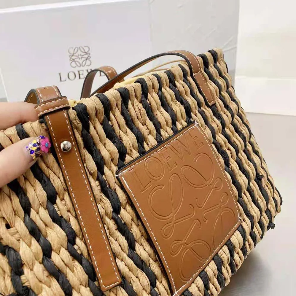 Loewe Small Square Basket Bag in Reed and Calfskin for Women Loewe Small Square Basket Bag in Reed and Calfskin for Women