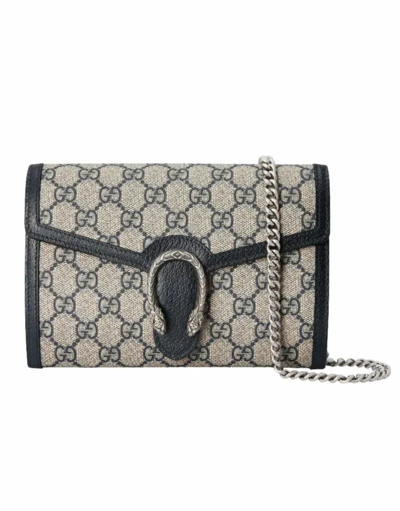 Gucci Dionysus GG Chain Wallet Beige And Blue Supreme Canvas / Gucci Dionysus GG Chain Wallet Beige And Blue Supreme Canvas /