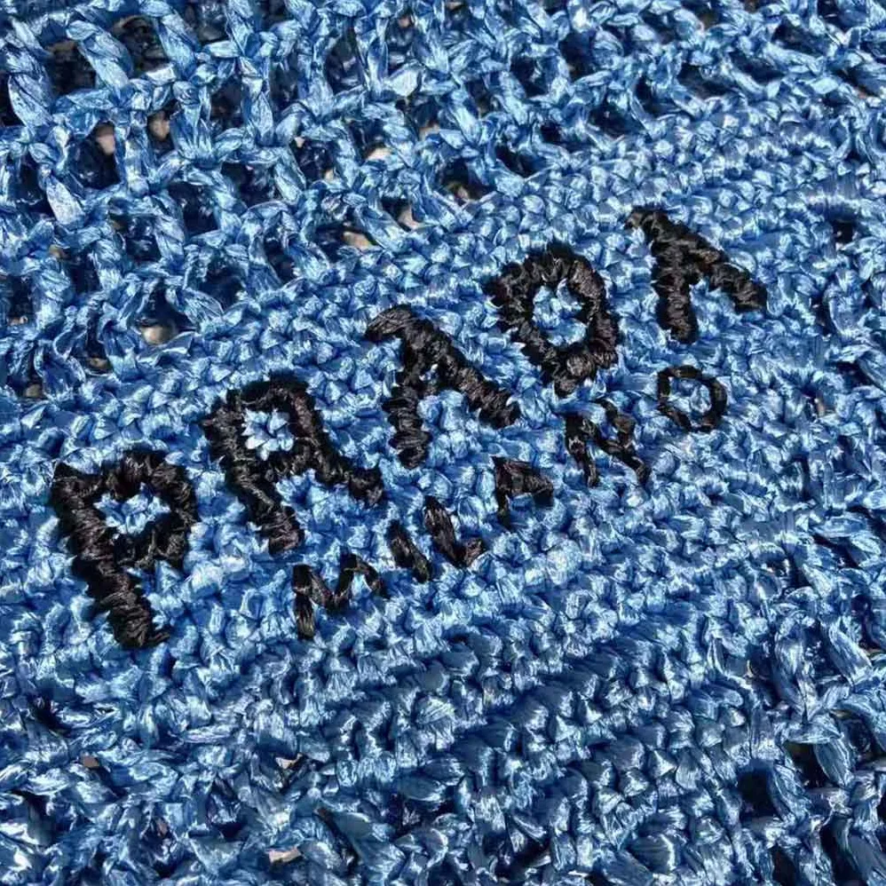 Prada Raffia Tote Bag with A Soft for Women in Blue