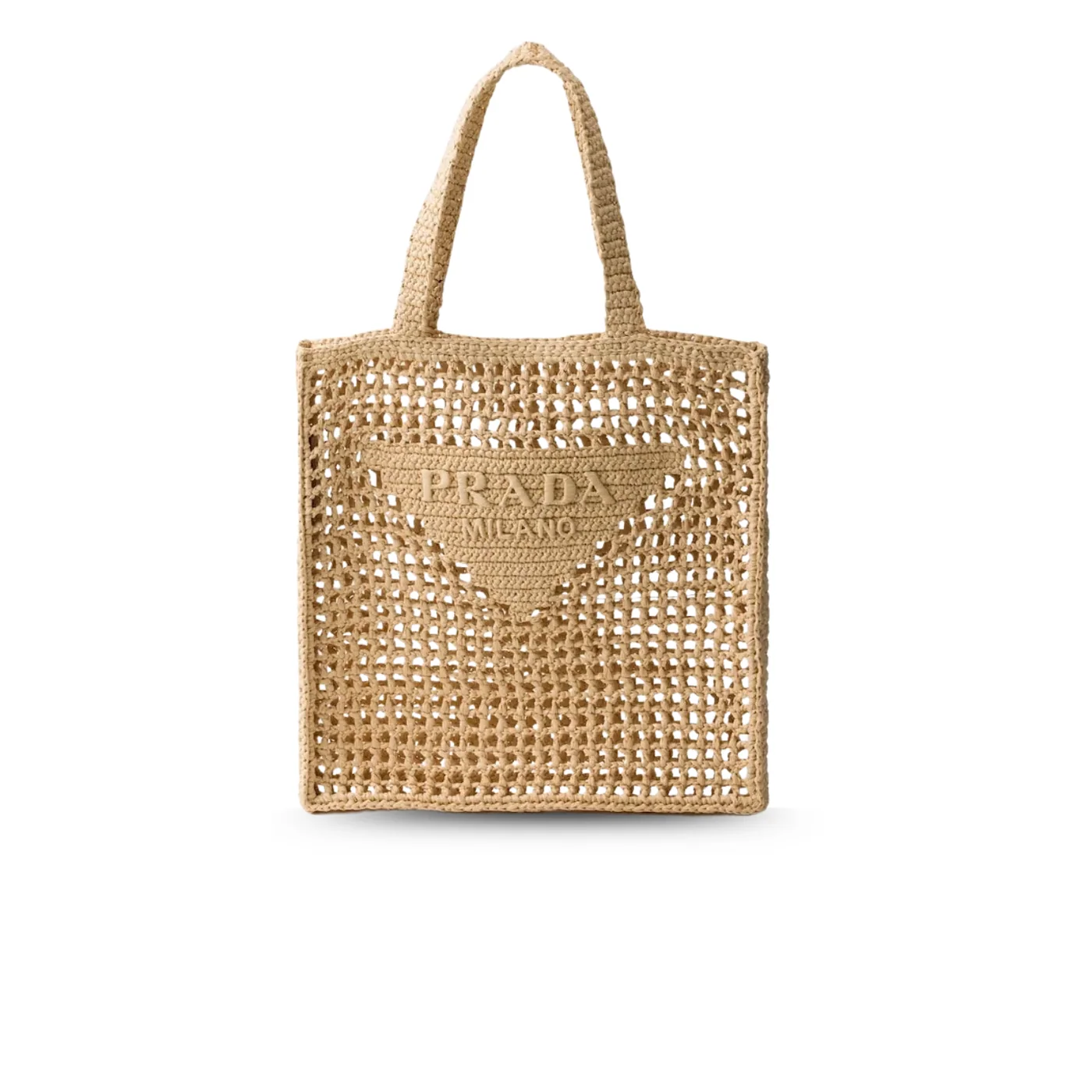 Prada Crochet Tote Bag / Tan Raffia Gold Hardware 1BG393_2C2T_F05IA_V_OUO