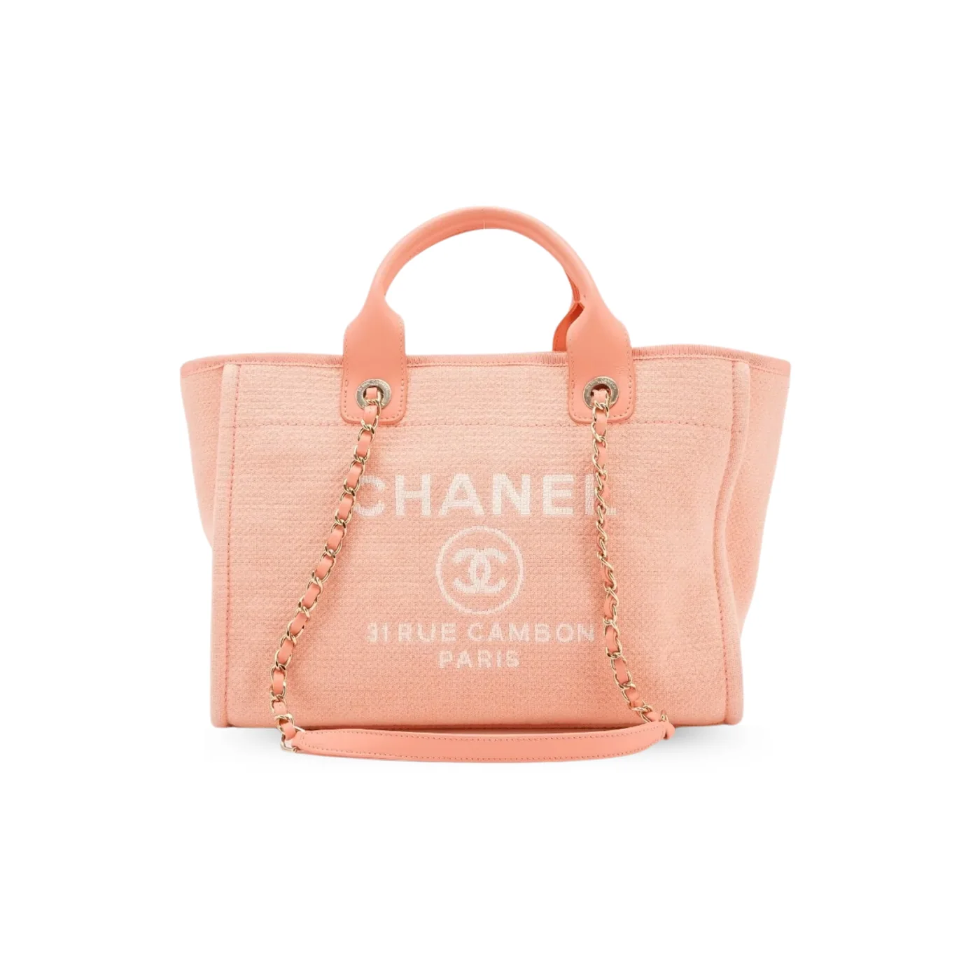 Chanel Deauville Small Tote Bag in Coral Pink Gold Hardware