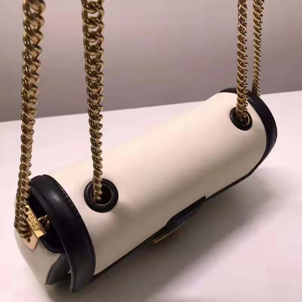 Fendi Baguette Chain Black and White Nappa Leather Bag for Women