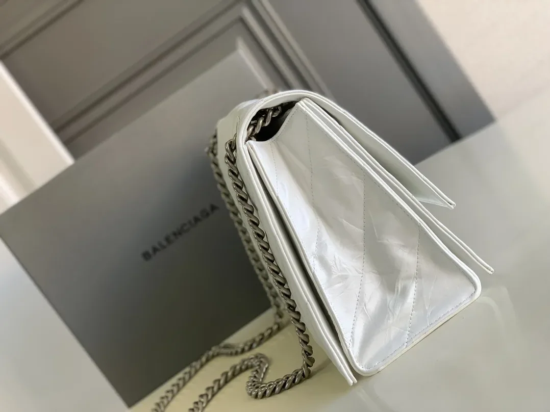 Balenciaga Crush Medium Chain Bag Quilted In Optic White / Balenciaga Crush Medium Chain Bag Quilted In Optic White /