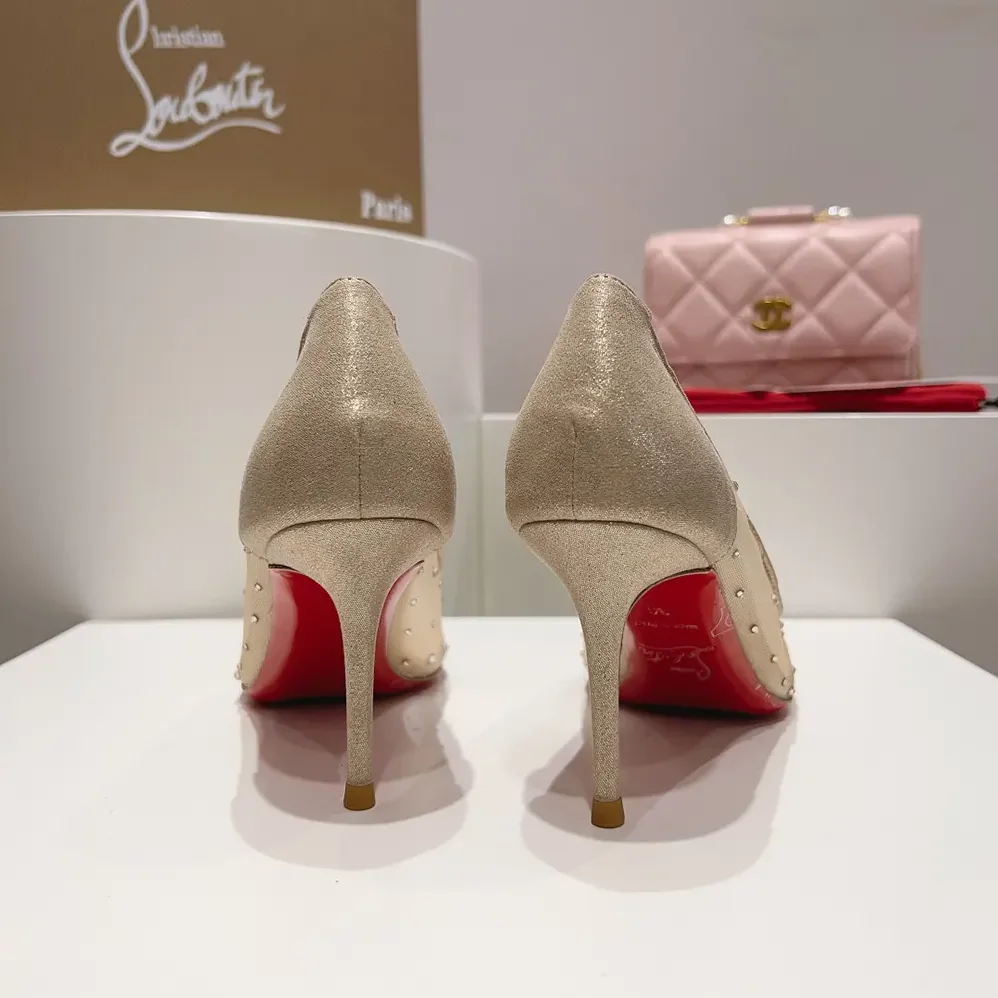 Christian Louboutin Follies Strass 85 mm Pumps Mesh and Suede for Women in Beige Christian Louboutin Follies Strass 85 mm Pumps Mesh and Suede for Women in Beige