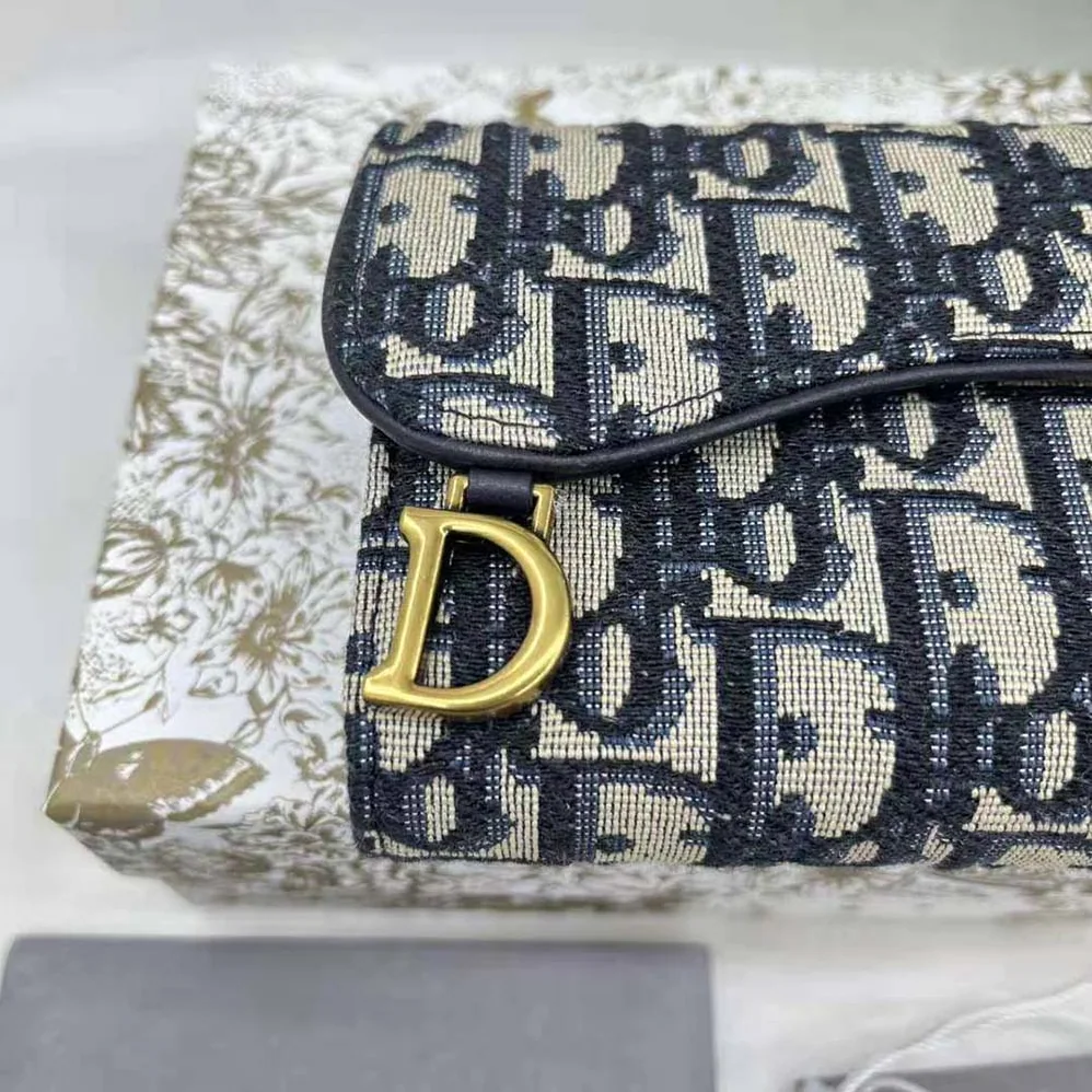 Dior Saddle Lotus Wallet Blue Dior Oblique Jacquard for Women