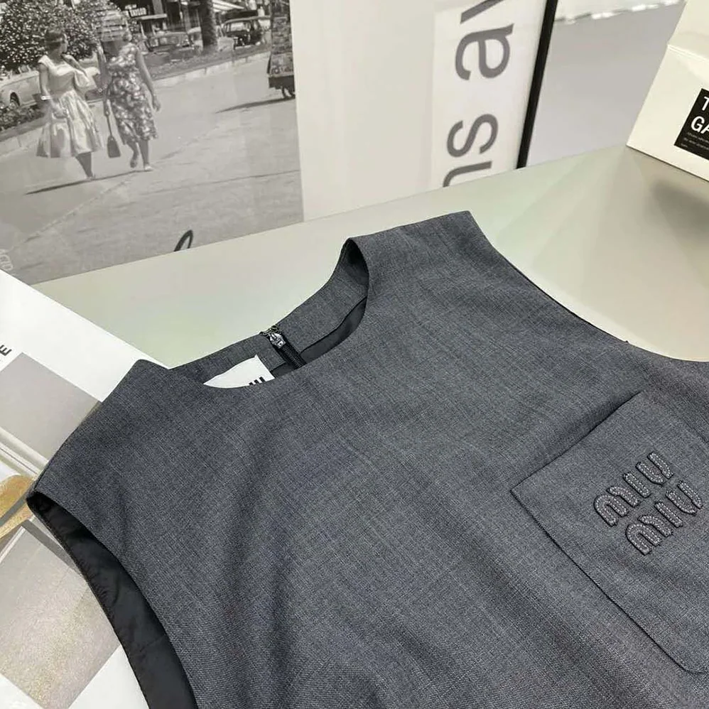 Miu Miu Grisaille Mini-Dress with Embroidered Logo for Women in Black Miu Miu Grisaille Mini-Dress with Embroidered Logo for Women in Black
