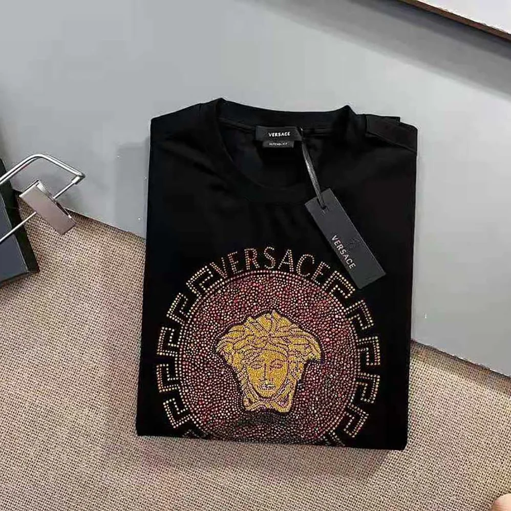 Versace Embellished Medusa T-shirt in Cotton for Women in Black