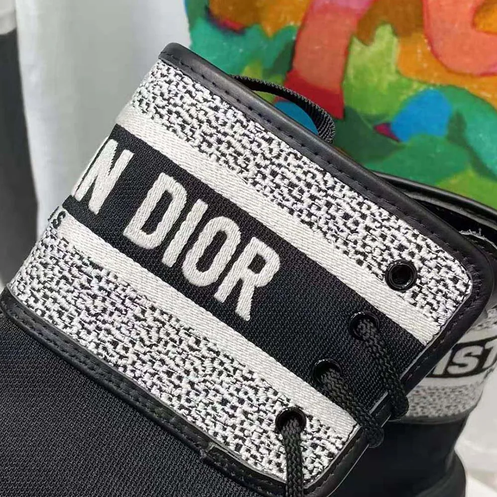 Dior D-major Ankle Boot Black and White Technical Fabric and Black Calfskin for Women Dior D-major Ankle Boot Black and White Technical Fabric and Black Calfskin for Women