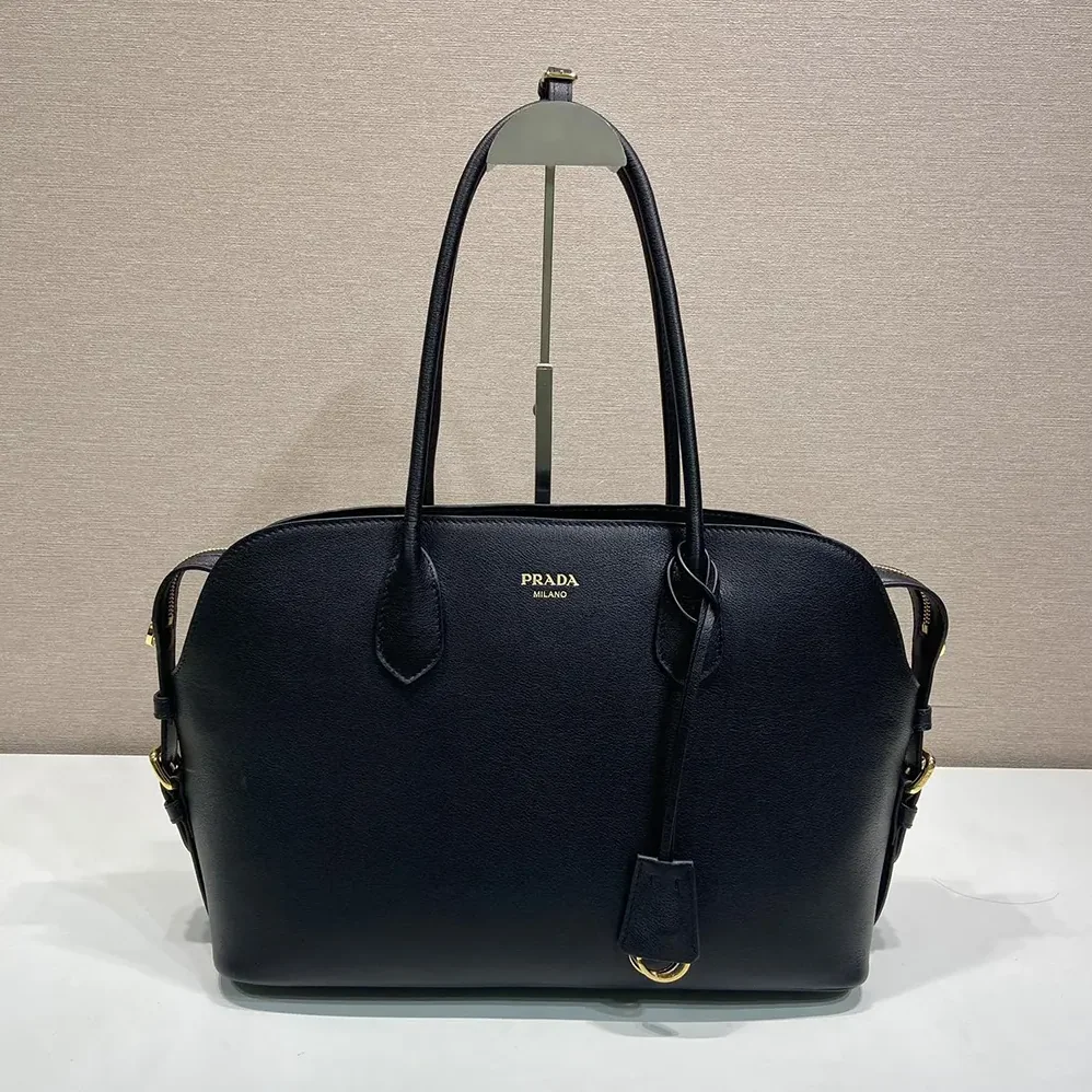 Prada Large Leather Tote Bag for Women in Black