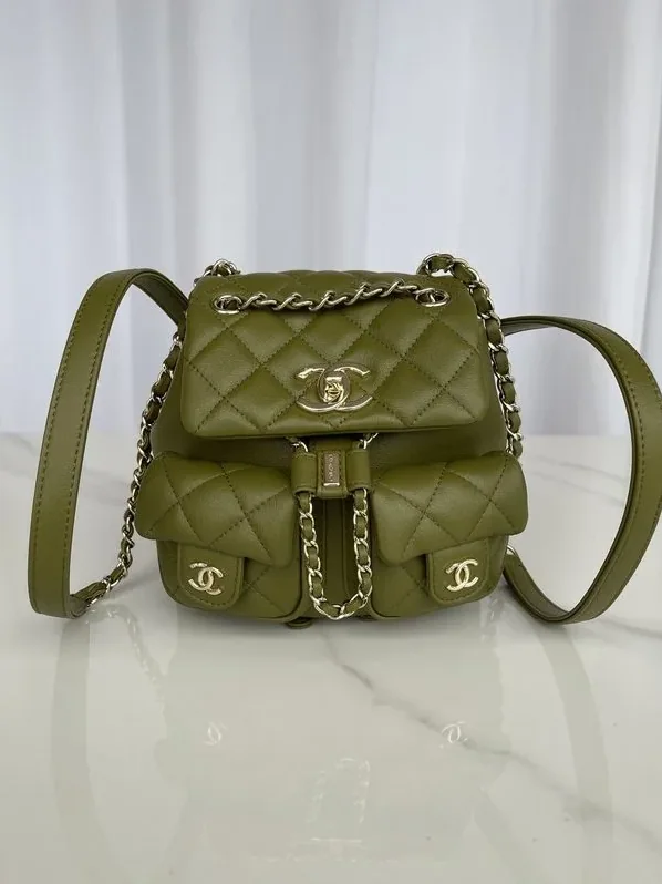 Chanel Small Backpack in Green Khaki Gold Hardware Chanel Small Backpack in Green Khaki Gold Hardware