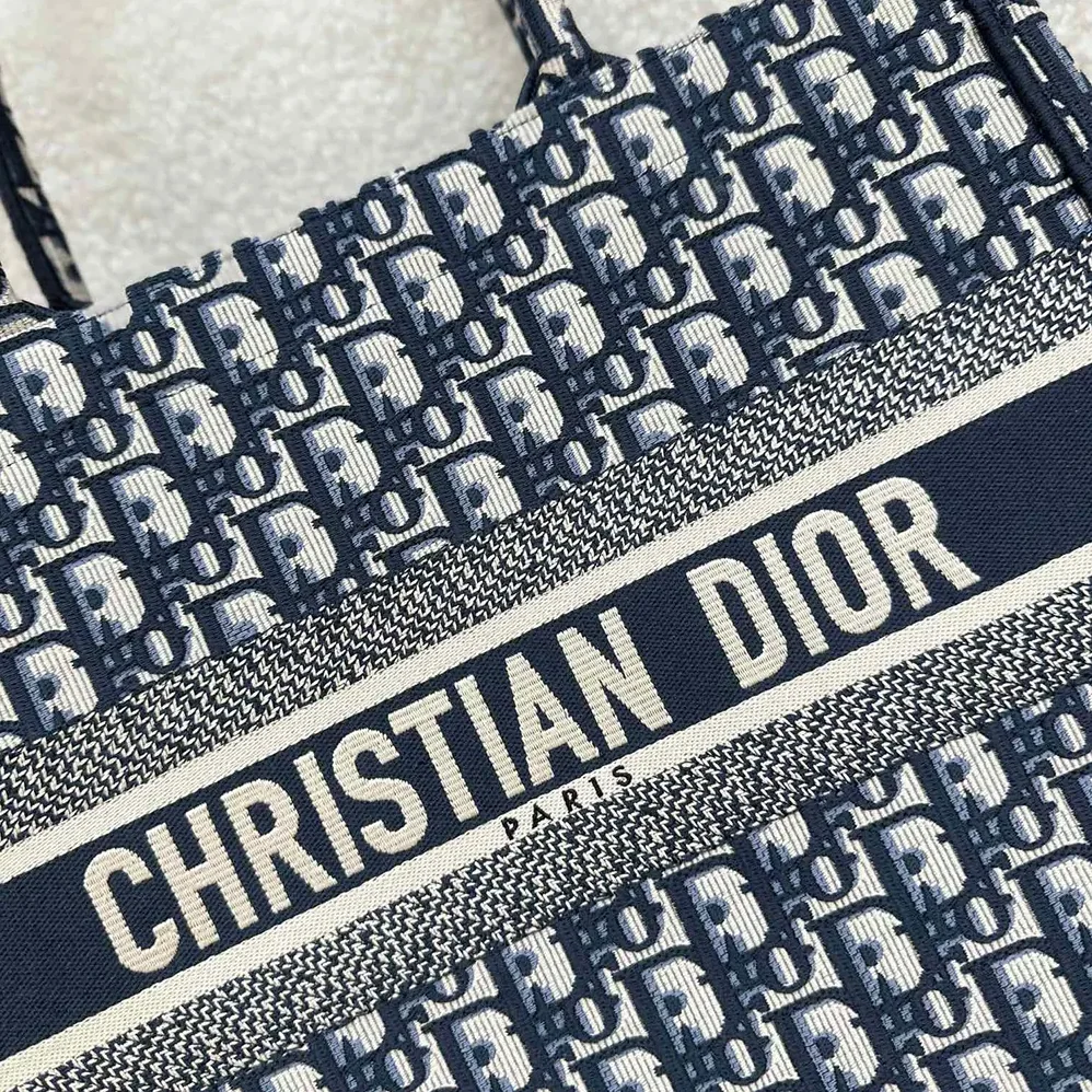 Dior Medium Dior Book Tote Ecru and Blue Dior Oblique Embroidery for Women